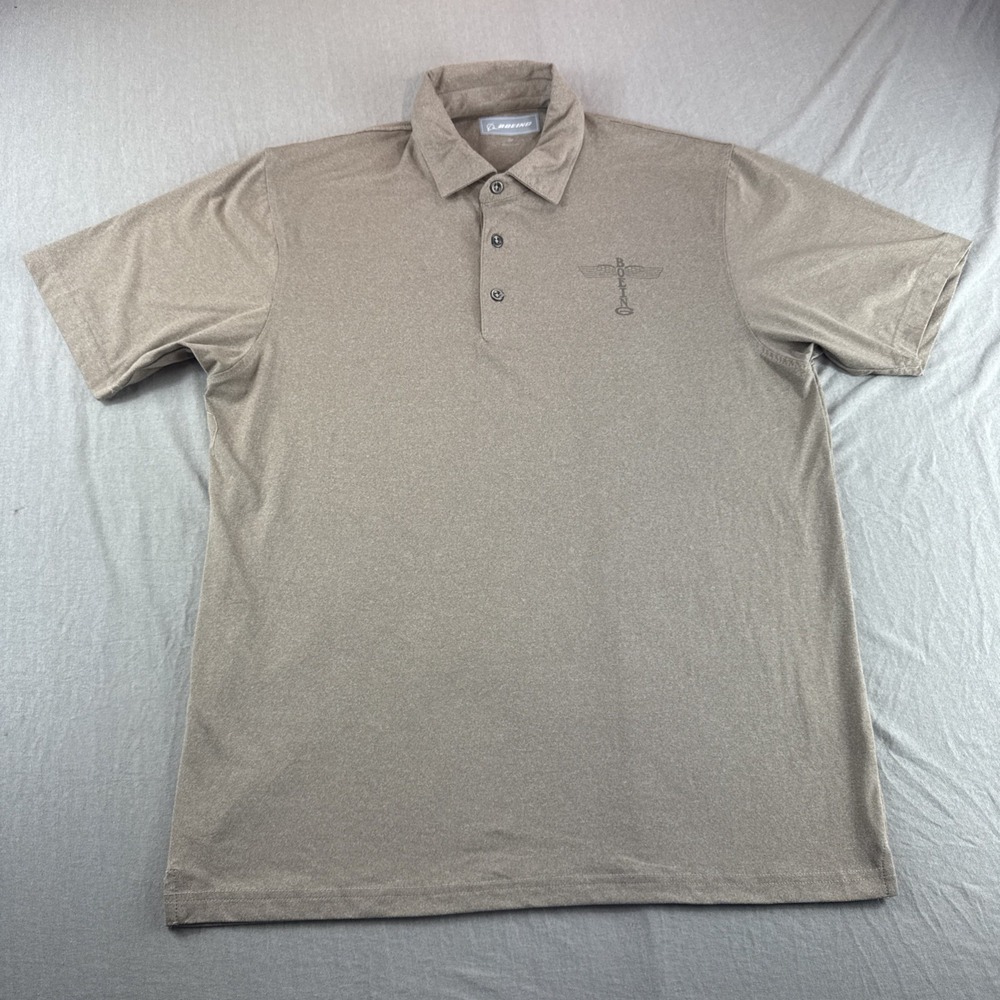 Boeing Polo Mens S Brown Short Sleeve Golf Shirt Performance Preppy Stretch Logo